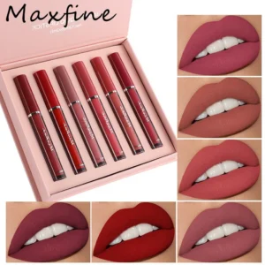 Maxfine Matte Liquid Lipstick Set 6pcs Waterproof Long Lasting Non-Stick Cup Lip Glaze Kit